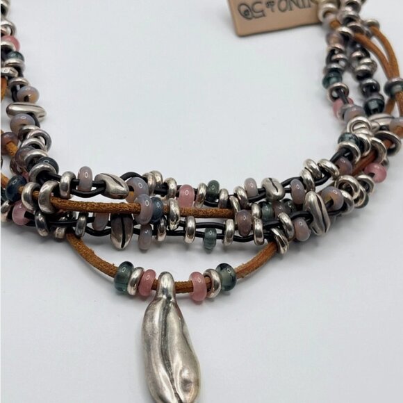 $310 Uno de 50 Multi Strand leather Silver plated Beaded Necklace Choker BOHO - Picture 10 of 14
